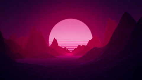 80s, 90s style dynamic background. Retro wave, synthwave digital landscape Stock Footage