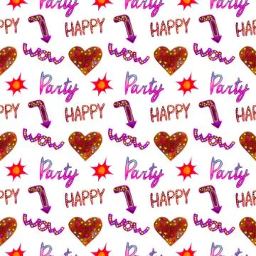 80s-90s style seamless pattern for fashion. watercolor hand drawn style isola Stock Illustration