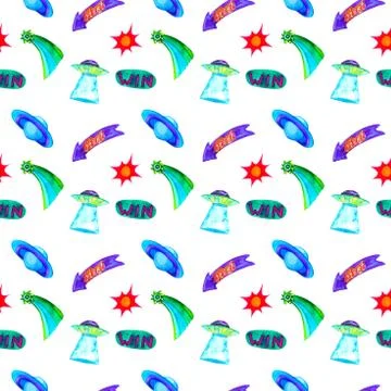 80s-90s style seamless pattern for fashion. watercolor hand drawn style isola Stock Illustration