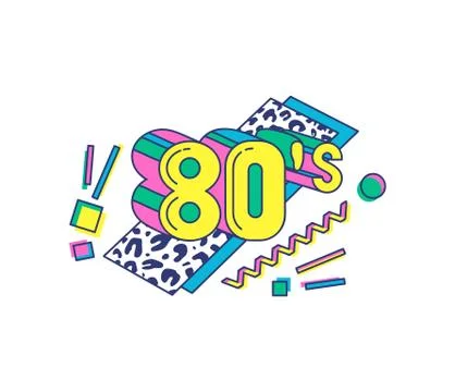 80s banner with elements of Memphis style, sketch vector illustration isolated. Illustrazione stock