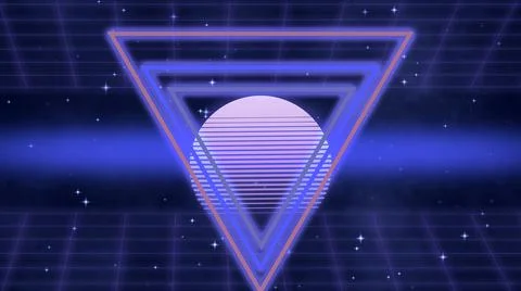 80s concept background with blue geometric neon shapes in space Stock Illustration