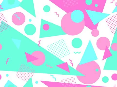 80s geometric seamless pattern with memphis elements. Trendy retro background Stock Illustration