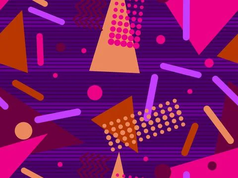 80s geometric seamless pattern in Memphis style. Geometric shapes Stock Illustration