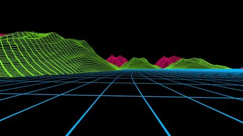 80s grid abstract background. 3d animation Stock Illustration
