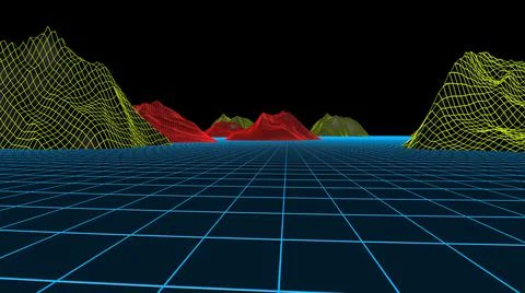 80s grid abstract background. 3d animation Stock Illustration