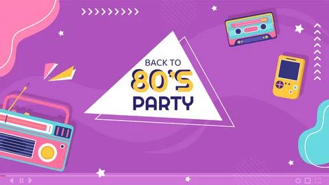 80s Party Video Thumbnail Template Flat Cartoon Background Vector Illustratio Stock Illustration