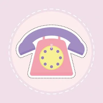 80s patch of a phone on the middle of a circle Ilustración de archivo