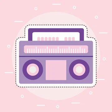 80s patch of a radio on a pink background Stock Illustration