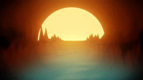 80s retro dark background animation. Retrowave horizon landscape with moon Stock-Footage 128950710