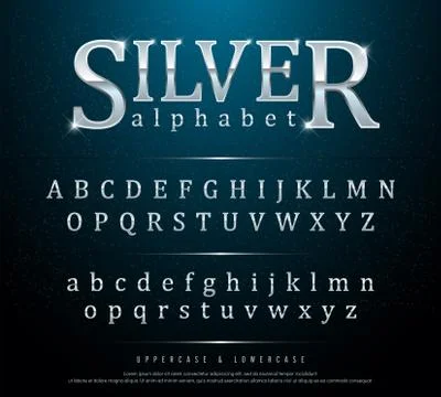 80s Retro Elegant silver Colored Metal Chrome alphabet font. Typography classic Stock Illustration