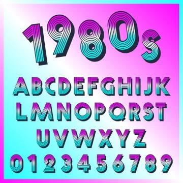 80s retro font template. Set of letters and numbers lines vintage design Stock Illustration