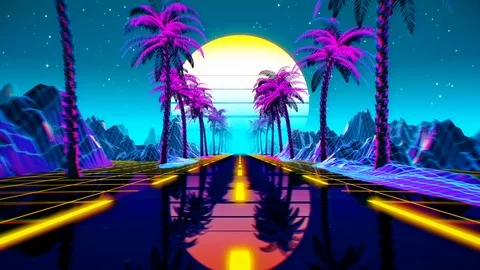 80s retro futuristic sci-fi seamless loop. VJ landscape with neon lights Stock Footage 126945165