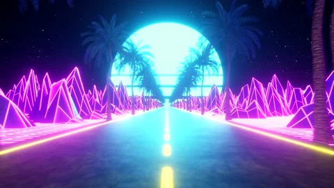 80s retro futuristic sci-fi seamless loop. Retrowave VJ videogame landscape Stock Footage 139647545