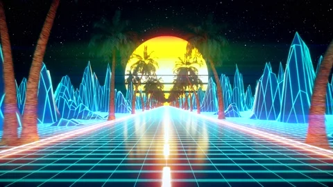 80s retro futuristic sci-fi seamless loop. Retrowave VJ videogame landscape Stock Footage 139648082
