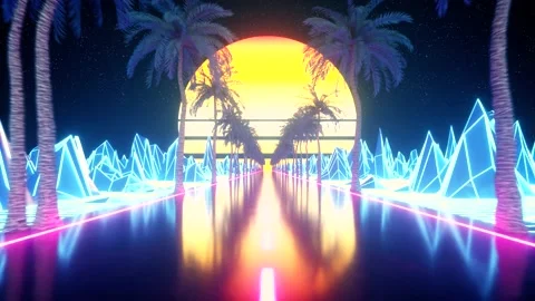 80s retro futuristic sci-fi seamless loop. Retrowave VJ videogame landscape Stock Footage 139648542