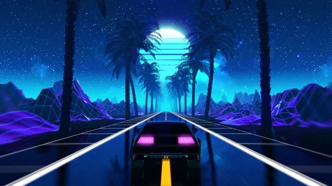 80s retro futuristic sci-fi seamless loop. VJ landscape with vintage car Stock Footage 170760156
