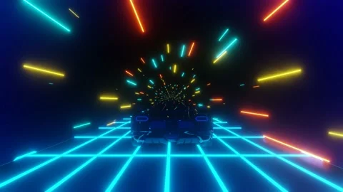 80s retro futuristic sci-fi seamless loop with vintage car Stock Footage 172439461