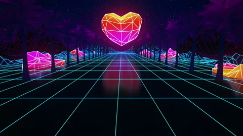 80s Retro low poly heart Sci-fi backgrou... | Stock Video | Pond5