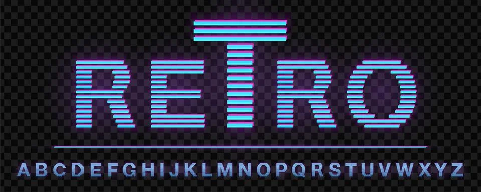 80's retro neon light style glowing line font Stock Illustration