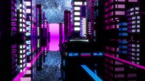 80s Retro Sci-fi  3D animation. Retro wave seamless loop. Stock Footage 171511308
