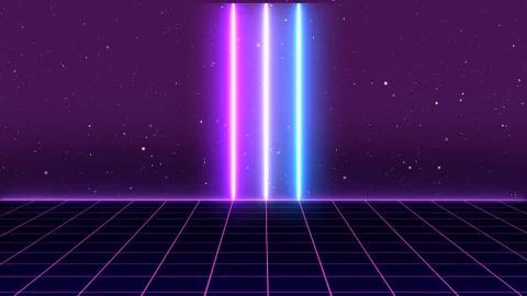 80s Retro Sci-Fi Background Futuristic Grid landscape. Digital cyber surface Stock Illustration