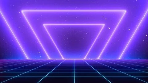 80s Retro Sci-Fi Background Futuristic Grid landscape. Digital cyber surface Stock Illustration