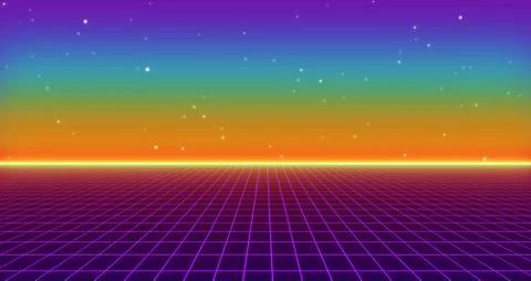 80s Retro Sci-Fi Background Futuristic Grid landscape. Digital cyber surface Stock Illustration
