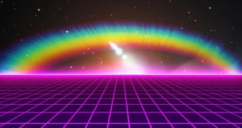 80s Retro Sci-Fi Background Futuristic Grid landscape. Digital cyber surface Stock Illustration