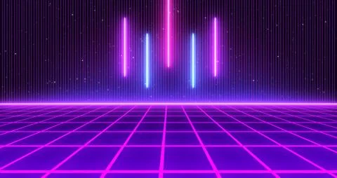 80s Retro Sci-Fi Background Futuristic Grid landscape. Digital cyber surface Stock Illustration