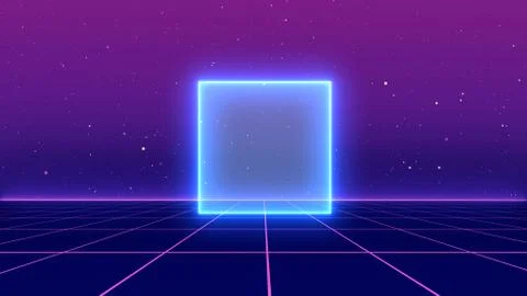 80s Retro Sci-Fi Background Futuristic Grid landscape. Digital cyber surface Stock Illustration