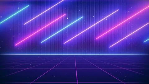 80s Retro Sci-Fi Background Futuristic Grid landscape. Digital cyber surface Stock Illustration