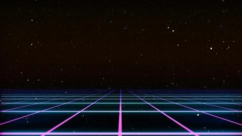 80s Retro Sci-Fi Background Futuristic Grid landscape. Digital cyber surface Stock Illustration