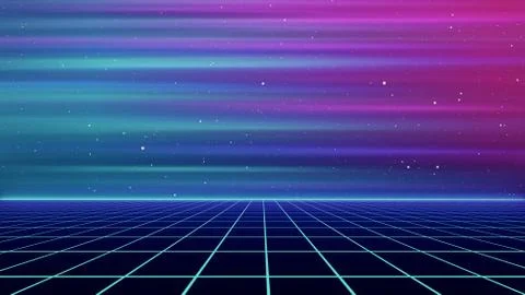 80s Retro Sci-Fi Background Futuristic Grid landscape. Digital cyber surface Stock Illustration