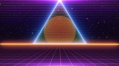 80s Retro Sci-Fi Background Futuristic Grid landscape. Digital cyber surface Stock Illustration