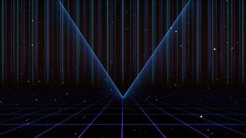 80s Retro Sci-Fi Background Futuristic Grid landscape. Digital cyber surface Stock Illustration