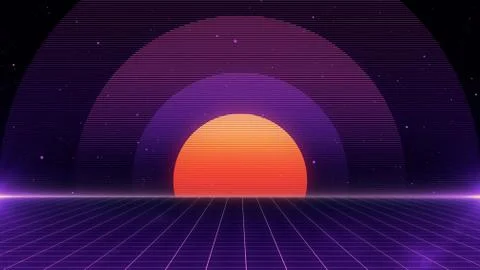 80s Retro Sci-Fi Background Futuristic Grid landscape. Digital cyber surface Stock Illustration