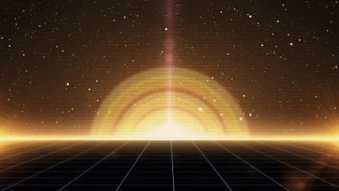 80s Retro Sci-Fi Background Futuristic Grid landscape. Digital cyber surface Stock Illustration