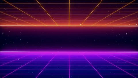 80s Retro Sci-Fi Background Futuristic Grid landscape. Digital cyber surface Stock Illustration