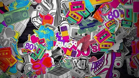 80s Retro Stickers Background Stock Footage 294052656