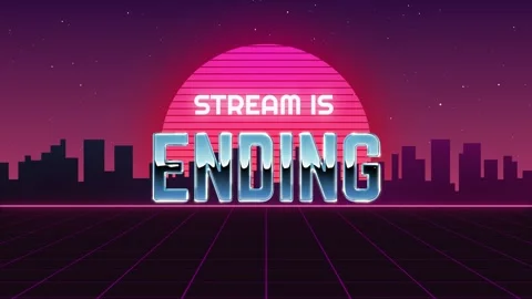 80s Retro Stream Ending Screen Animation with Neon Grid and Synthwave Backg.. Stock Footage 311715817