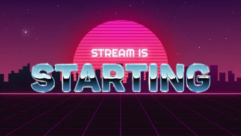 80s Retro Style Stream Starting Overlay Animation with Neon Grid and Synthw.. Video stock 311715839