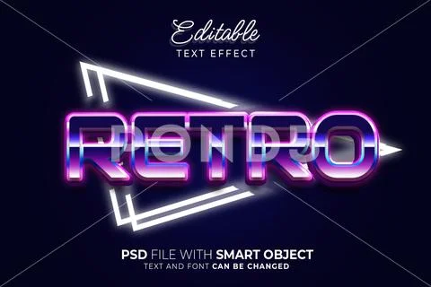 80's Retro Text Effect Editable. Metallic Effect Type PSD Template