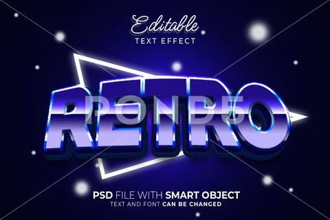 80's Retro Text Effect Editable. Metallic Effect Type PSD Template