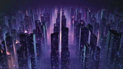 80s retrowave 3D animation of a retro cityscape with glowing neon lights Stock Footage 159672643
