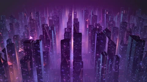 80s retrowave 3D animation of a retro cityscape with glowing neon lights Stock Footage 164528622