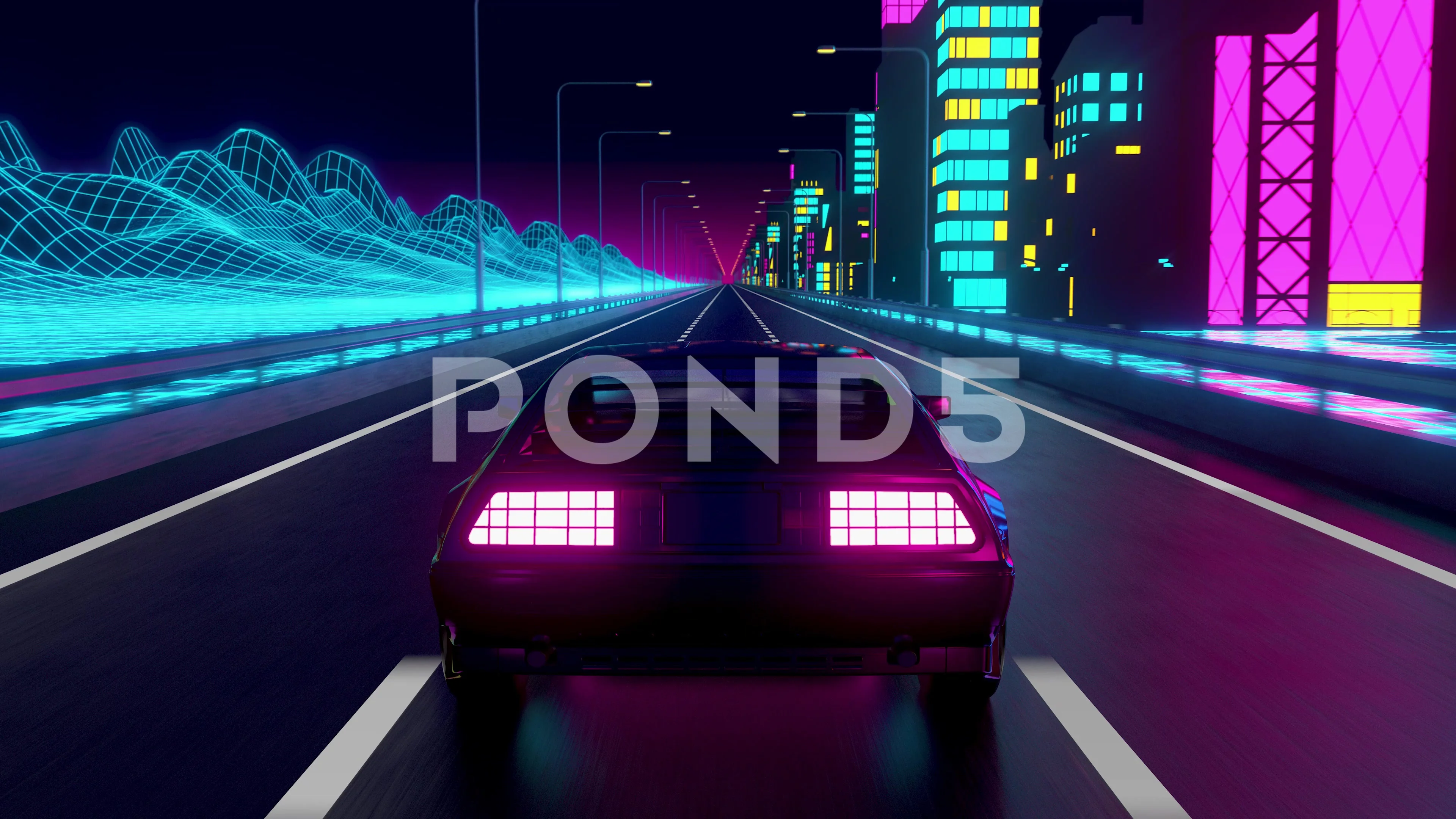 80s retrowave background 3d animation. F... | Stock Video | Pond5