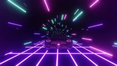 80s retrowave car driving through neon landscape Stock Footage 172546299