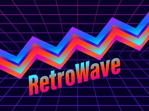 80s retrowave pattern and synthwave style. Laser grid and zigzag wave, cyber Stock Illustration
