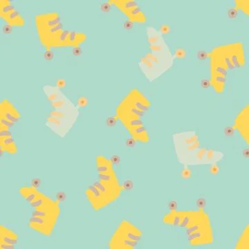 80s seamless doodle pattern with roller elements. Random doodle shoes print i Stock Illustration