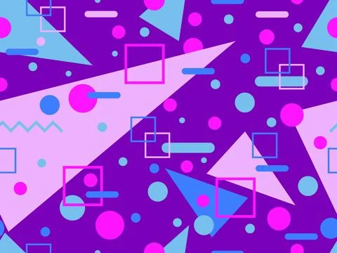 80s seamless pattern with geometric shapes in memphis style. Circles and tr.. イラスト素材